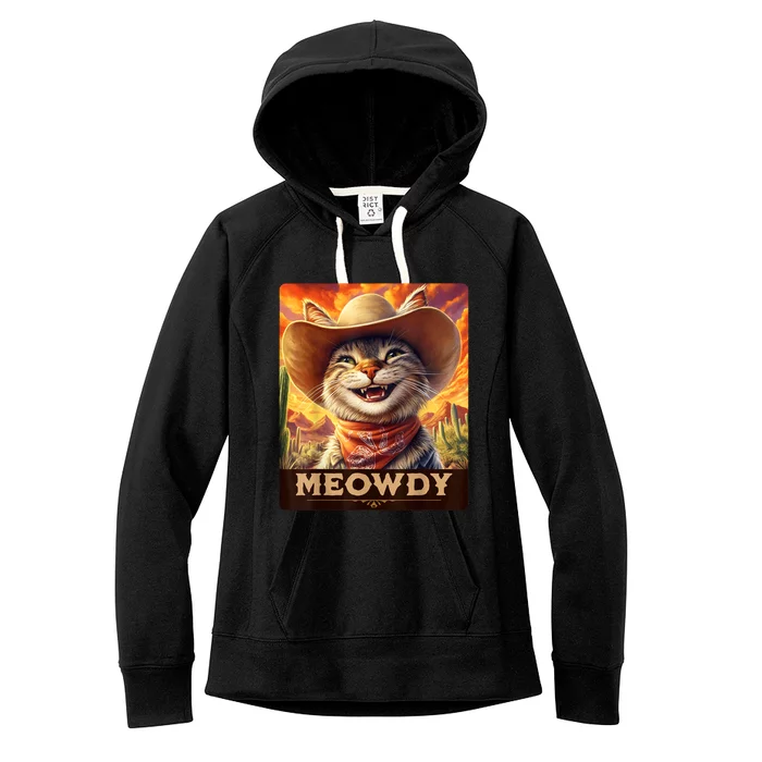 Meowdy Cowboy: A Furry Friend In The Wild West Cat Women's Fleece Hoodie