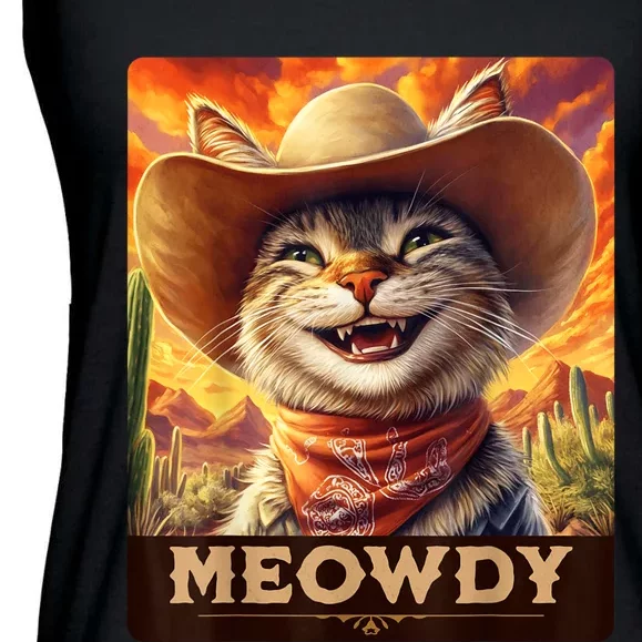 Meowdy Cowboy: A Furry Friend In The Wild West Cat Ladies Essential Flowy Tank