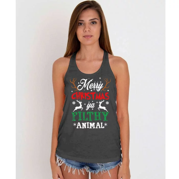 Merry Christmas Animal Filthy Ya Xmas Pajama Women's Knotted Racerback Tank