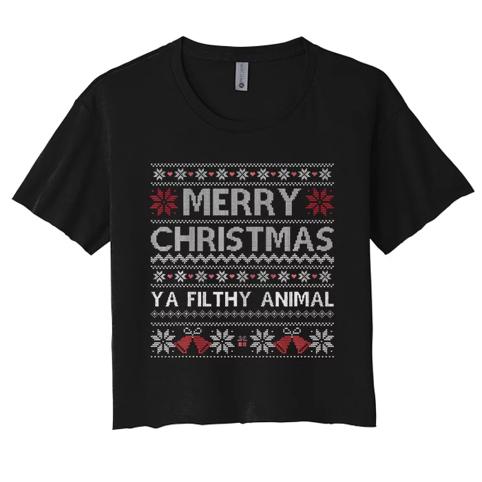 Merry Christmas Animal Filthy Ya Xmas Ugly Christmas Women's Crop Top Tee