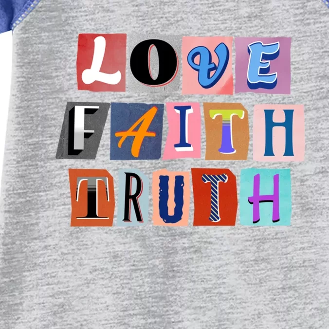 Magazine Cutout Alphabet Design: Love Faith Truth Gift Infant Baby Jersey Bodysuit