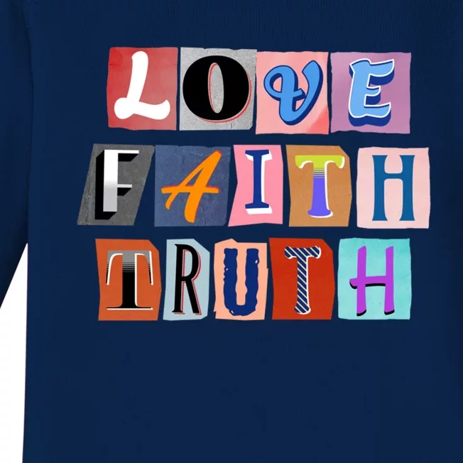 Magazine Cutout Alphabet Design: Love Faith Truth Gift Baby Long Sleeve Bodysuit