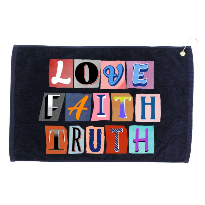 Magazine Cutout Alphabet Design: Love Faith Truth Gift Grommeted Golf Towel