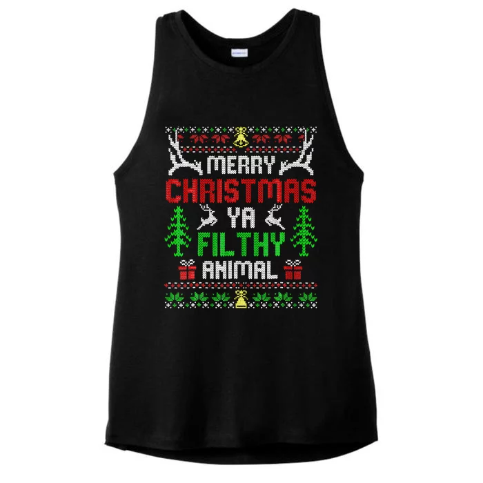 Merry Christmas Animal Filthy Ya Ladies Tri-Blend Wicking Tank