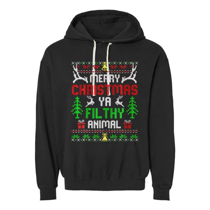 Merry Christmas Animal Filthy Ya Garment-Dyed Fleece Hoodie