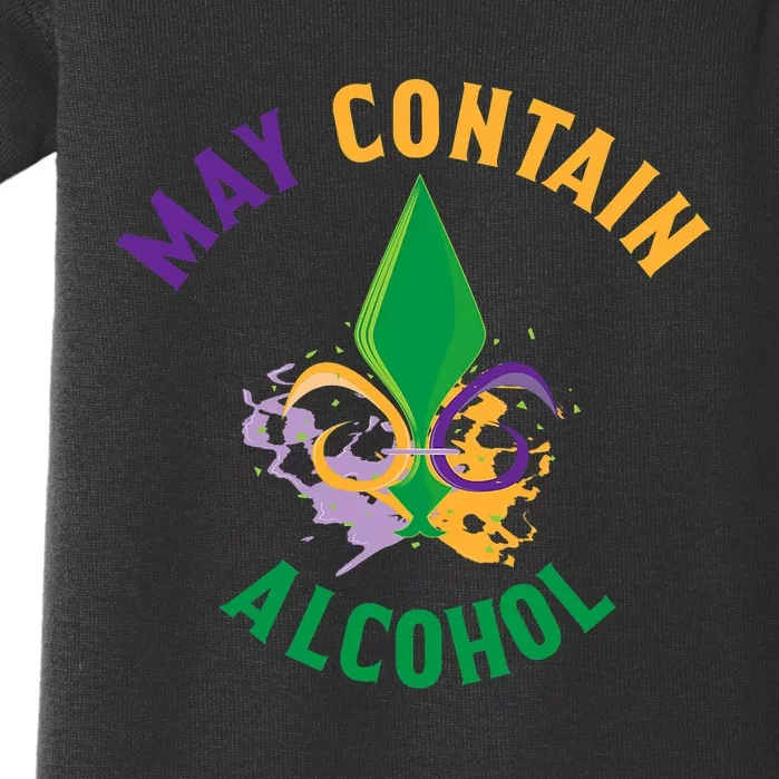 May Contain Alcohol Funny Mardi Gras Baby Bodysuit