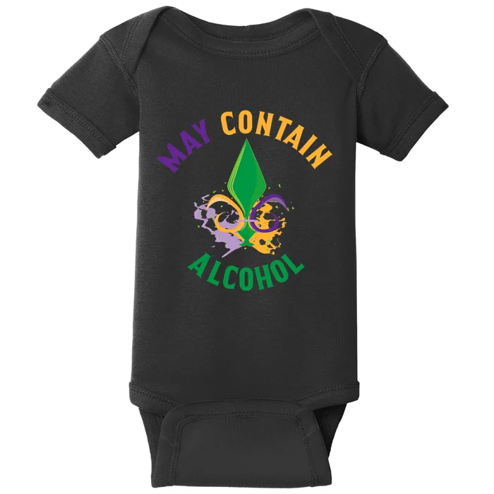 May Contain Alcohol Funny Mardi Gras Baby Bodysuit