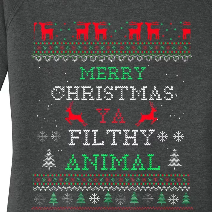 Merry Christmas Animal Filthy Ya Xmas Pajama Family Matching Women's Perfect Tri Tunic Long Sleeve Shirt