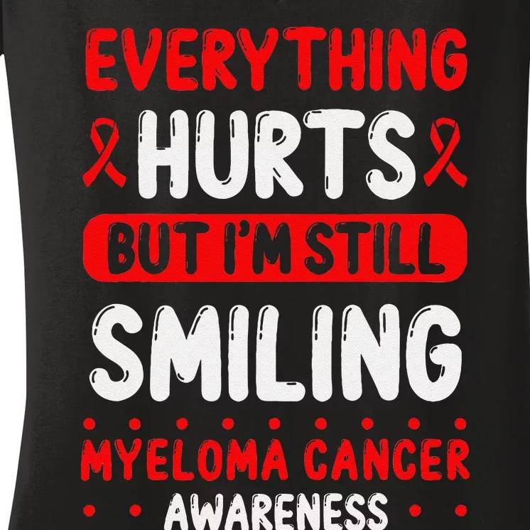 Myeloma Cancer Awareness Burgundy Ribbon Survivor Warrior Women's V-Neck T-Shirt