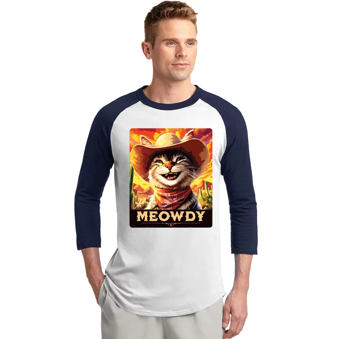 Meowdy Cowboy A Furry Friend In The Wild West Cat Baseball Sleeve Shirt