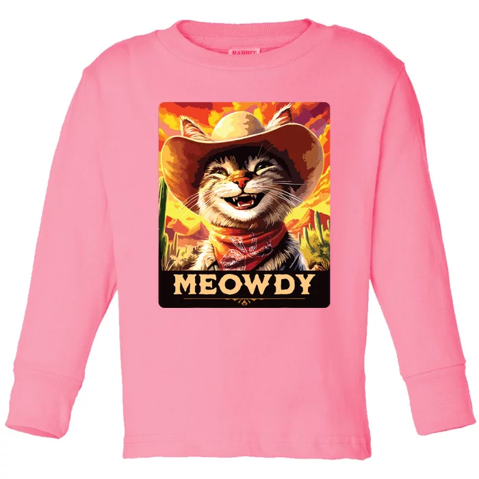 Meowdy Cowboy A Furry Friend In The Wild West Cat Toddler Long Sleeve Shirt