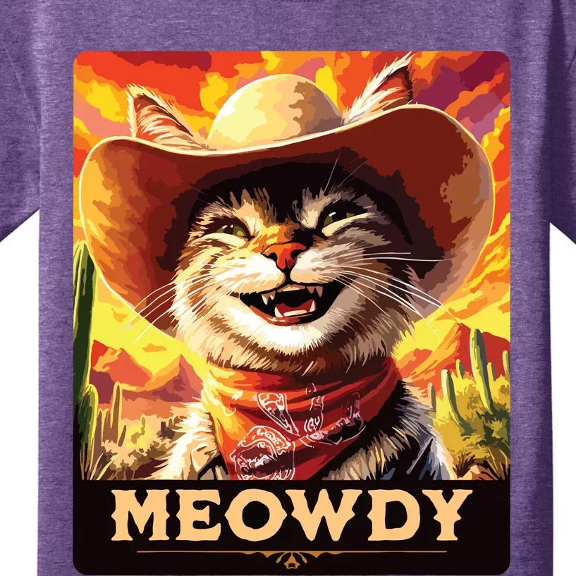 Meowdy Cowboy A Furry Friend In The Wild West Cat Kids T-Shirt