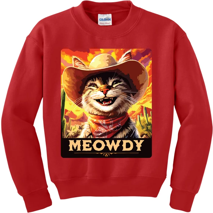 Meowdy Cowboy A Furry Friend In The Wild West Cat Kids Sweatshirt