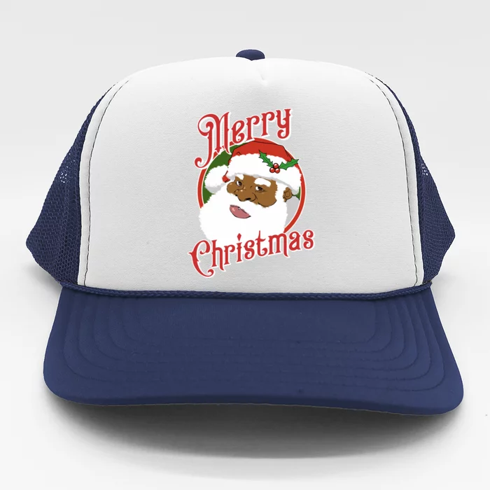 Merry Christmas African American Santa Claus Long Sleeve Trucker Hat