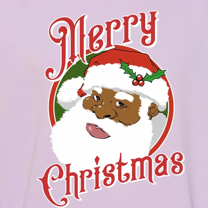 Merry Christmas African American Santa Claus Long Sleeve Garment-Dyed Sweatshirt