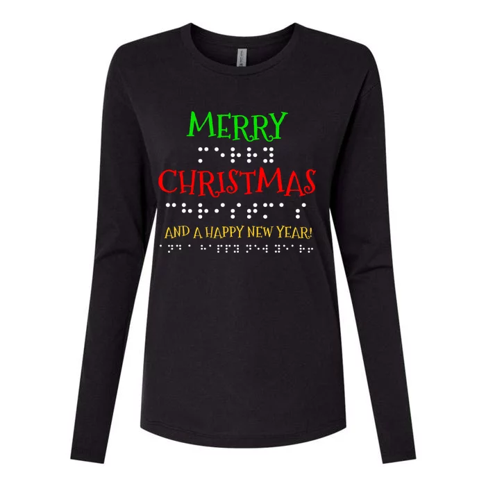 Merry Christmas And A Happy New Year Braille Dots Womens Cotton Relaxed Long Sleeve T-Shirt