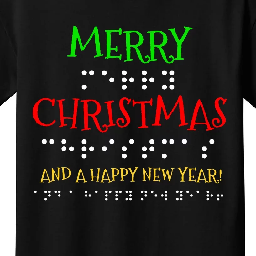 Merry Christmas And A Happy New Year Braille Dots Kids T-Shirt