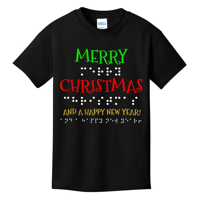 Merry Christmas And A Happy New Year Braille Dots Kids T-Shirt