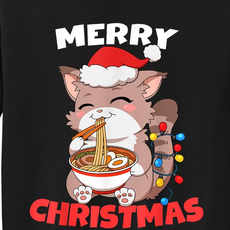 Merry Christmas Anime Kawaii Cat Ramen Xmas Lights Sweatshirt