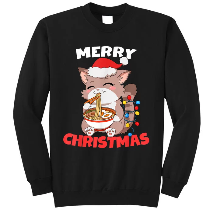 Merry Christmas Anime Kawaii Cat Ramen Xmas Lights Sweatshirt