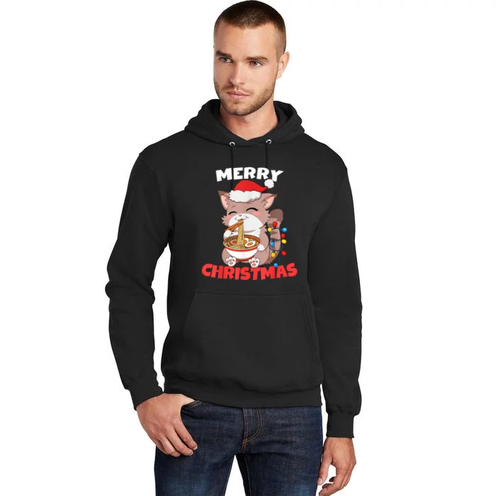 Merry Christmas Anime Kawaii Cat Ramen Xmas Lights Tall Hoodie