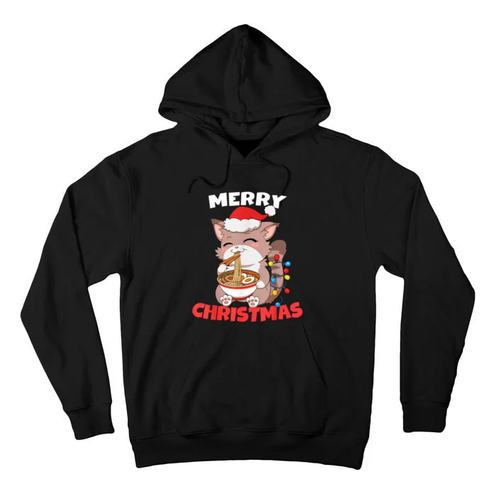 Merry Christmas Anime Kawaii Cat Ramen Xmas Lights Tall Hoodie