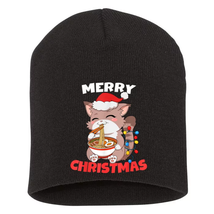 Merry Christmas Anime Kawaii Cat Ramen Xmas Lights Short Acrylic Beanie