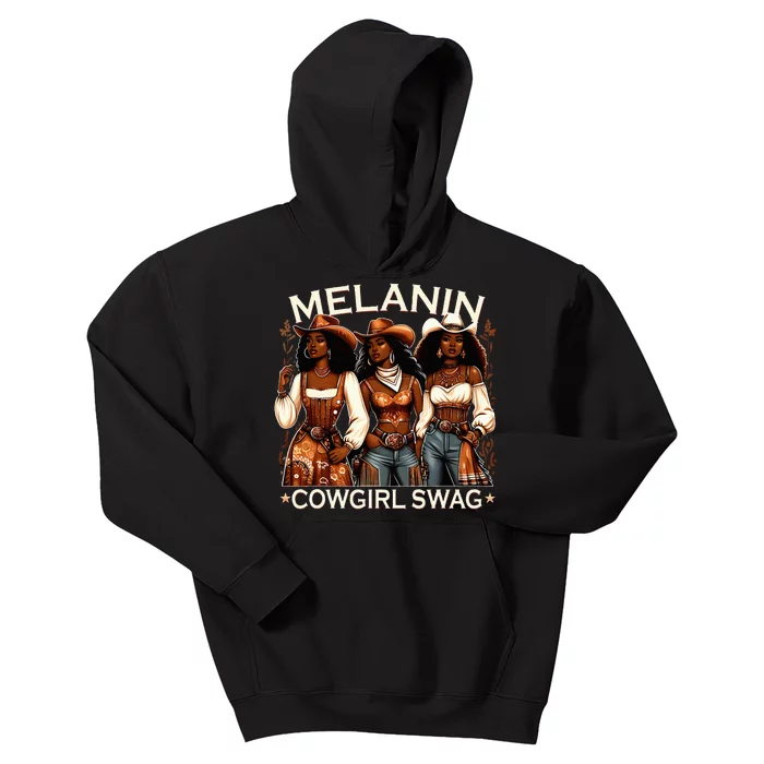 Melanin Cow African Melanin Cowgirl Swag Black History Kids Hoodie