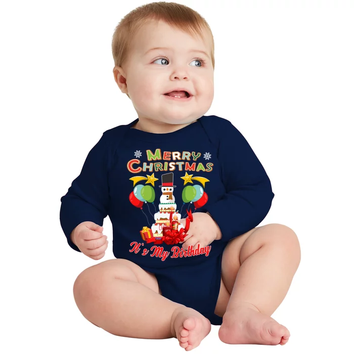 Merry Christmas And ItS My Birthday Funny Christmas Gift Baby Long Sleeve Bodysuit