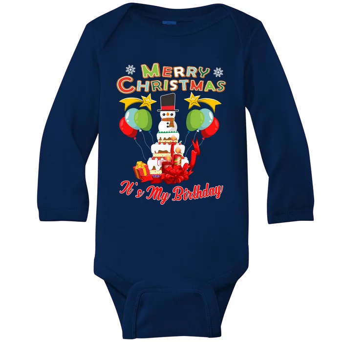 Merry Christmas And ItS My Birthday Funny Christmas Gift Baby Long Sleeve Bodysuit