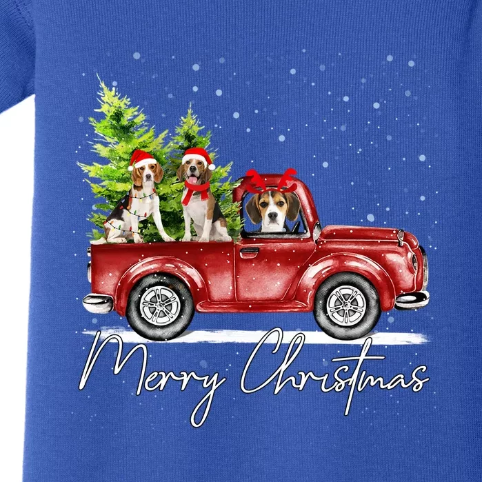 Merry Christmas Beagle Santa Red Truck Xmas Light Reindeer Great Gift Baby Bodysuit