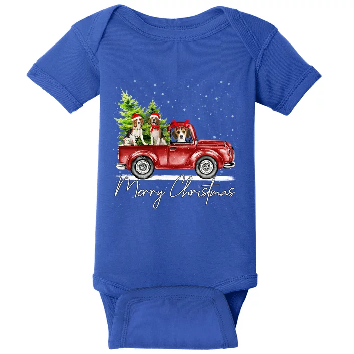 Merry Christmas Beagle Santa Red Truck Xmas Light Reindeer Great Gift Baby Bodysuit