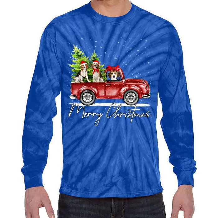 Merry Christmas Beagle Santa Red Truck Xmas Light Reindeer Great Gift Tie-Dye Long Sleeve Shirt