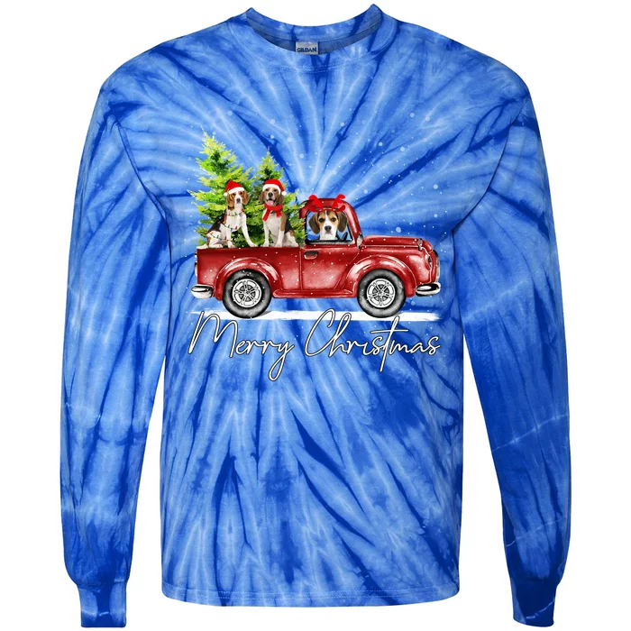 Merry Christmas Beagle Santa Red Truck Xmas Light Reindeer Great Gift Tie-Dye Long Sleeve Shirt