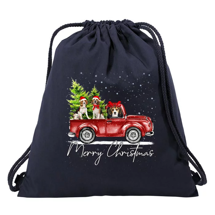 Merry Christmas Beagle Santa Red Truck Xmas Light Reindeer Great Gift Drawstring Bag