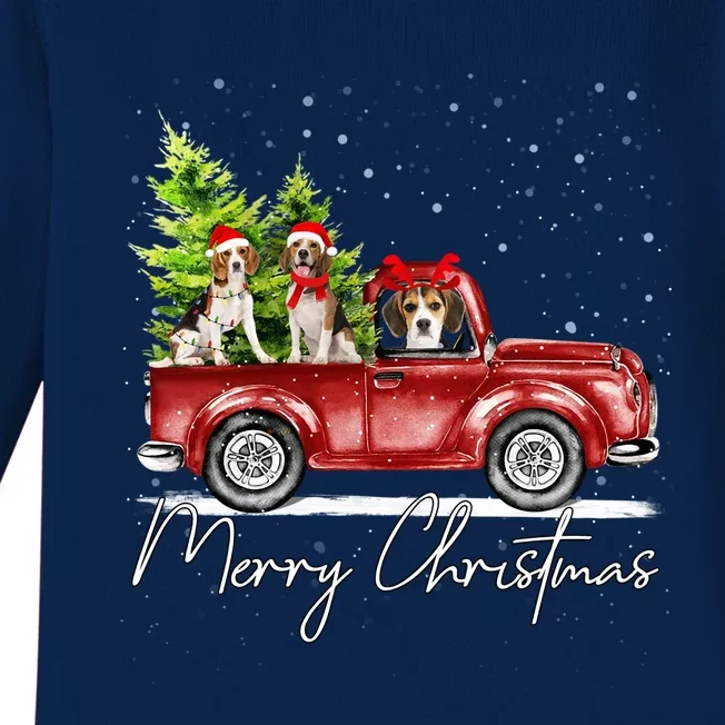 Merry Christmas Beagle Santa Red Truck Xmas Light Reindeer Great Gift Baby Long Sleeve Bodysuit