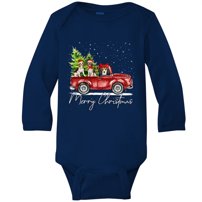 Merry Christmas Beagle Santa Red Truck Xmas Light Reindeer Great Gift Baby Long Sleeve Bodysuit