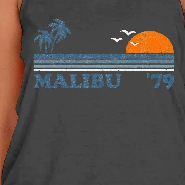 Malibu California Beach Retro Sun Surfing 70S Gift Women's Knotted Racerback Tank