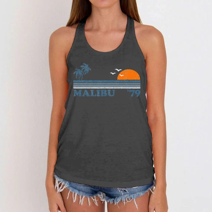 Malibu California Beach Retro Sun Surfing 70S Gift Women's Knotted Racerback Tank