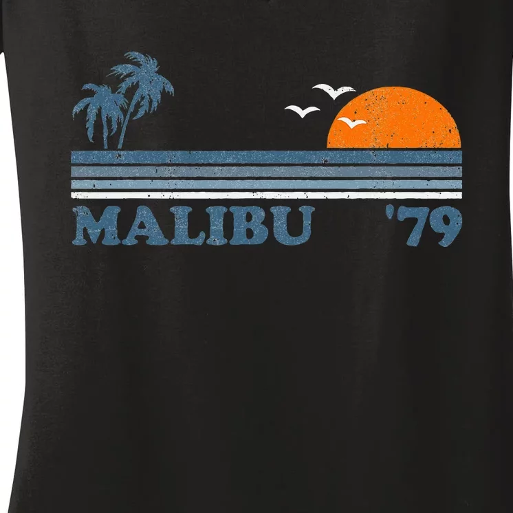 Malibu California Beach Retro Sun Surfing 70S Gift Women's V-Neck T-Shirt