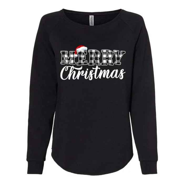 Merry Christmas Buffalo Black And White Plaid For Womens California Wash Sweatshirt