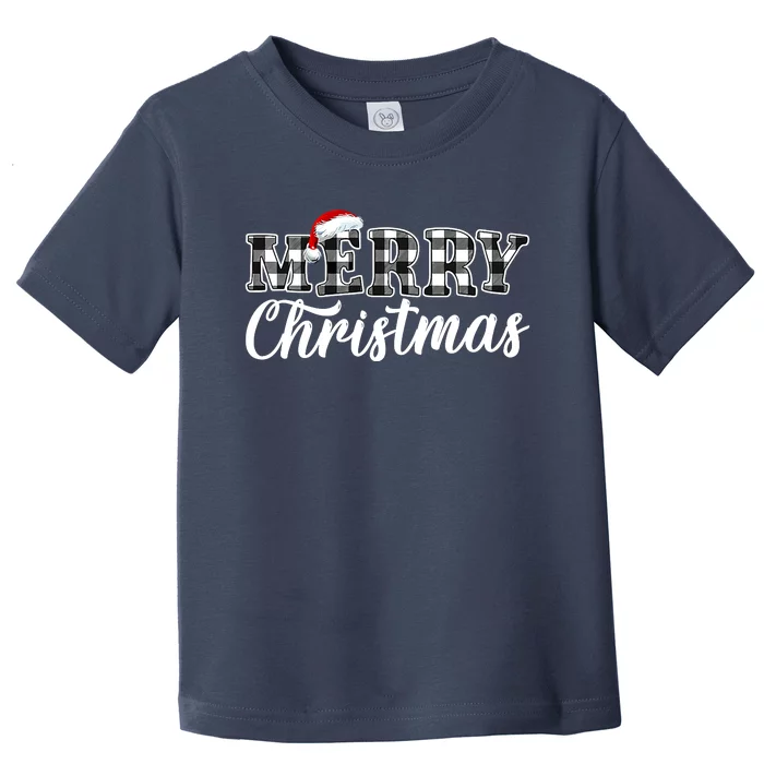 Merry Christmas Buffalo Black And White Plaid For Toddler T-Shirt