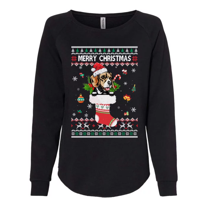 Merry Christmas Beagle In Sock Dog Funny Ugly Xmas Cool Gift Womens California Wash Sweatshirt