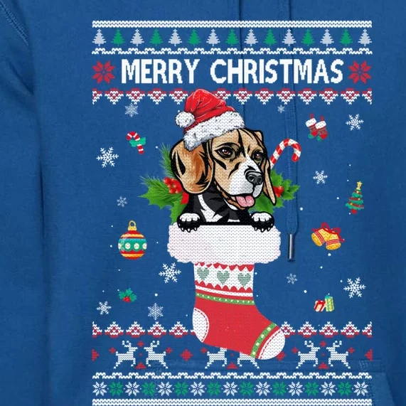 Merry Christmas Beagle In Sock Dog Funny Ugly Xmas Cool Gift Premium Hoodie