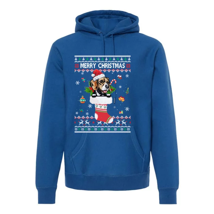 Merry Christmas Beagle In Sock Dog Funny Ugly Xmas Cool Gift Premium Hoodie