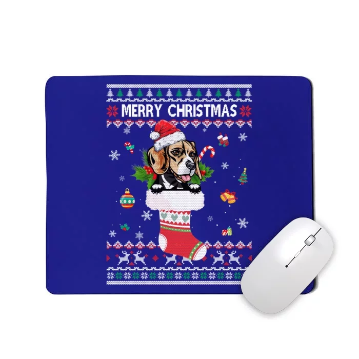 Merry Christmas Beagle In Sock Dog Funny Ugly Xmas Cool Gift Mousepad