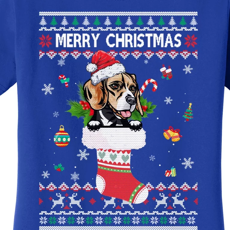 Merry Christmas Beagle In Sock Dog Funny Ugly Xmas Cool Gift Women's T-Shirt