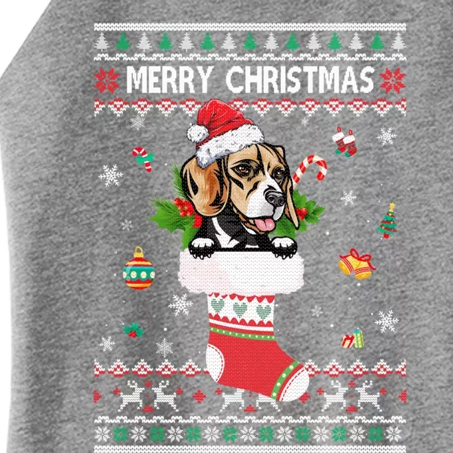 Merry Christmas Beagle In Sock Dog Funny Ugly Xmas Cool Gift Women’s Perfect Tri Rocker Tank