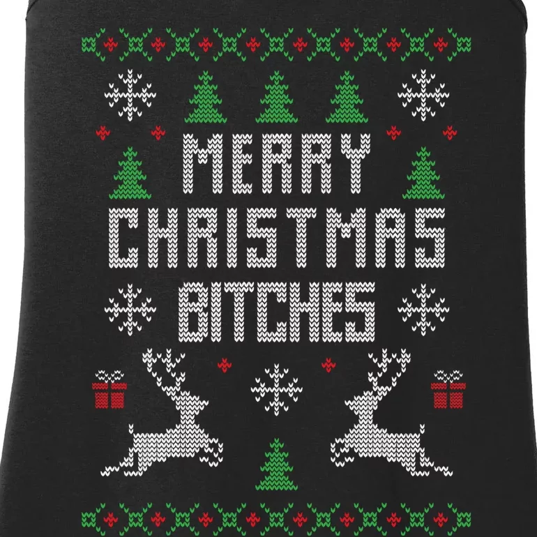 Merry Christmas Bitches Funny Reindeer Ugly Christmas Funny Ladies Essential Tank