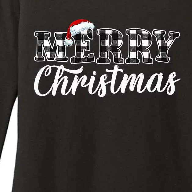 Merry Christmas Buffalo Black and White Plaid Womens CVC Long Sleeve Shirt